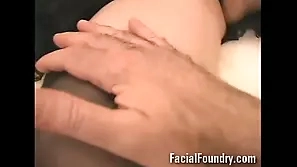Mature woman gets a facial in the middle of her forehead blowjob cumshot facials