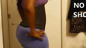 Mature black woman flaunts her big butt in tight purple spandex ass big ass black