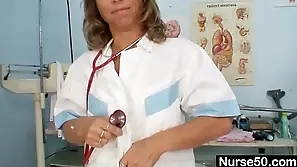 Mature nurse uses dildo on gynochair for solo pleasure amateur dildo lady