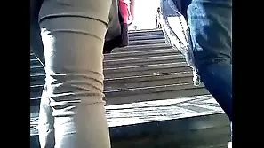 Mature woman takes the stairs with her butt up amateur ass butt